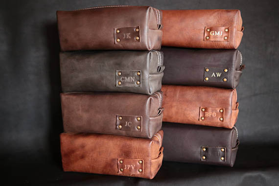 Men's Leather Toiletry Bag Case Dopp Kit