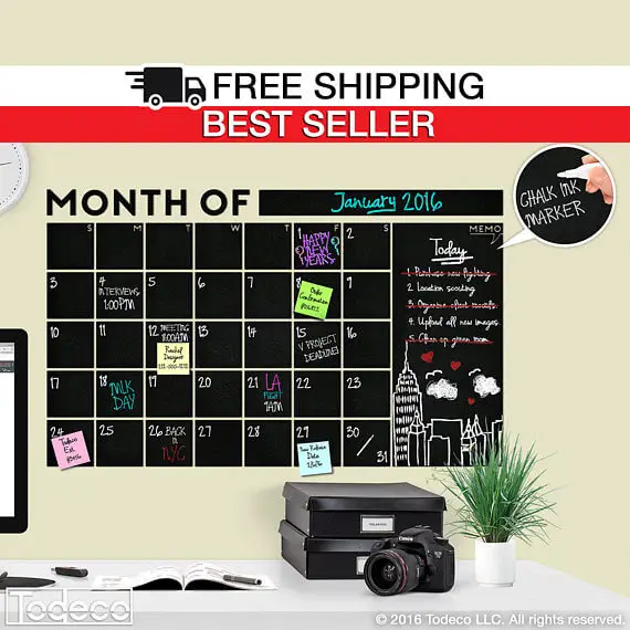 HUGE! Modern Monthly Chalkboard with Memo Wall Calendar, Blackboard