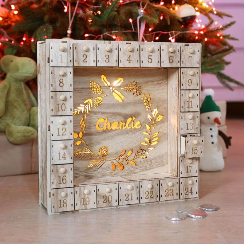 Fill Your Own Wooden Wreath Advent Calendar Light Box