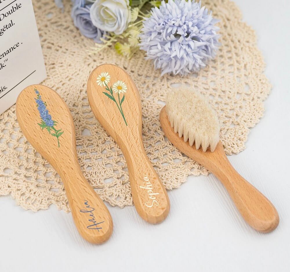 7. Custom Birth Flower Baby Hairbrush