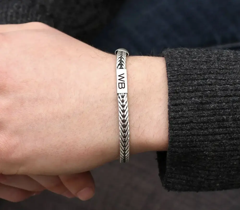 Personalised Silver Herringbone Bracelet