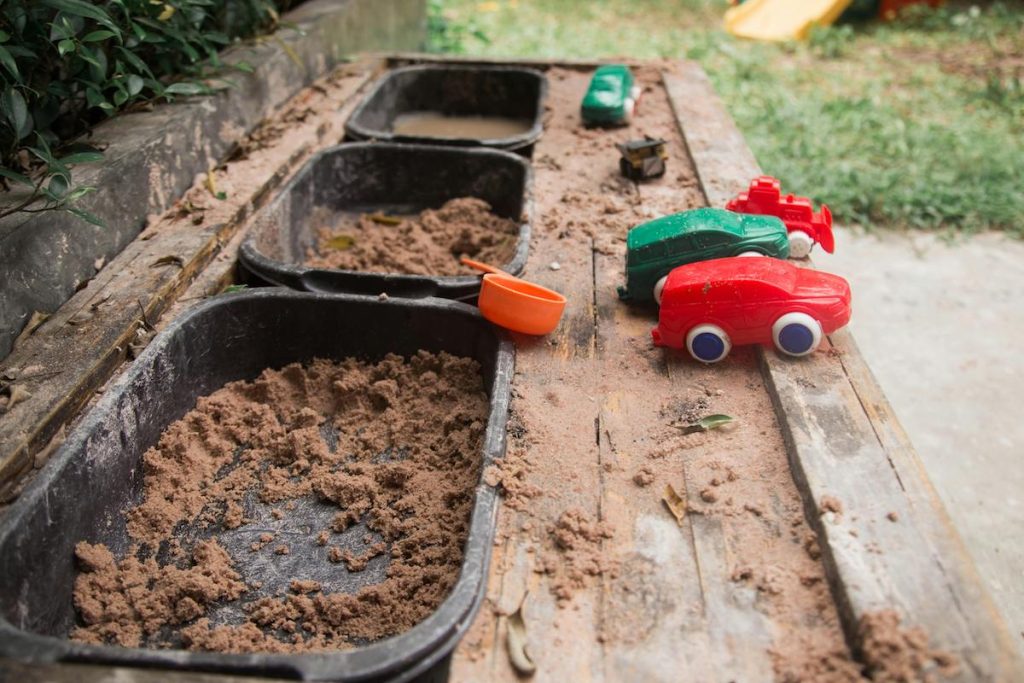 mud and sand kitchen in a garden